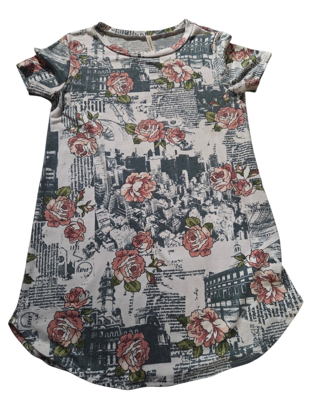 Coco Kelly Vintage Newsprint & Floral Tunic Top - Medium - Made in USA - Picture 1 of 4